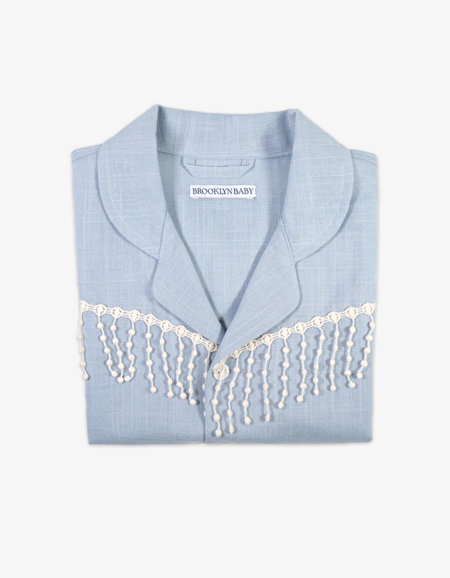 Handmade Baby Blue Fringe Linen Shirt