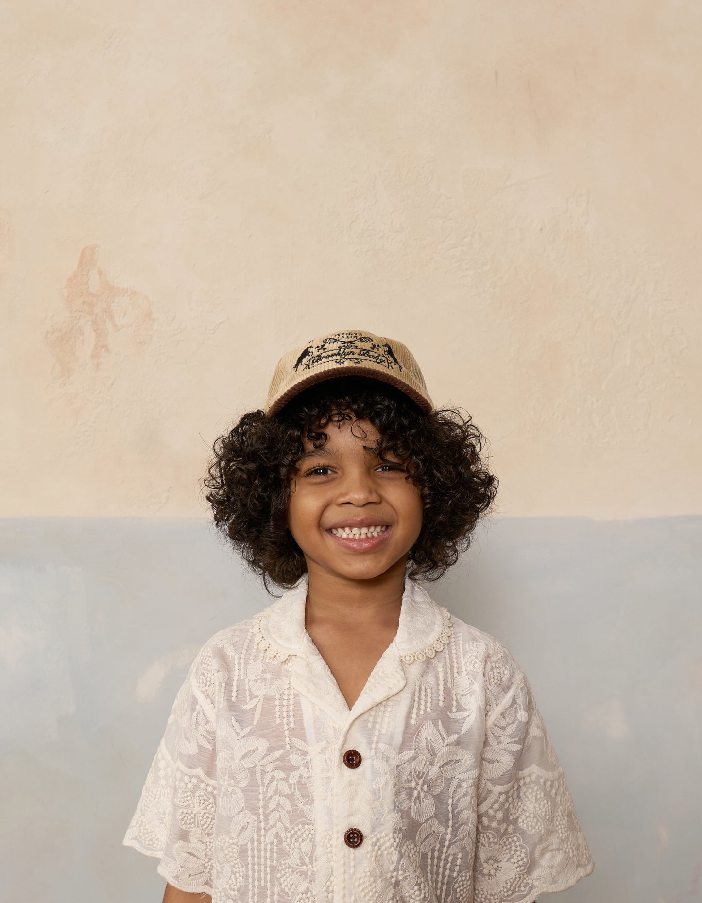 Kids Cotton Corduroy 2-tone Baseball Cap Front View on model