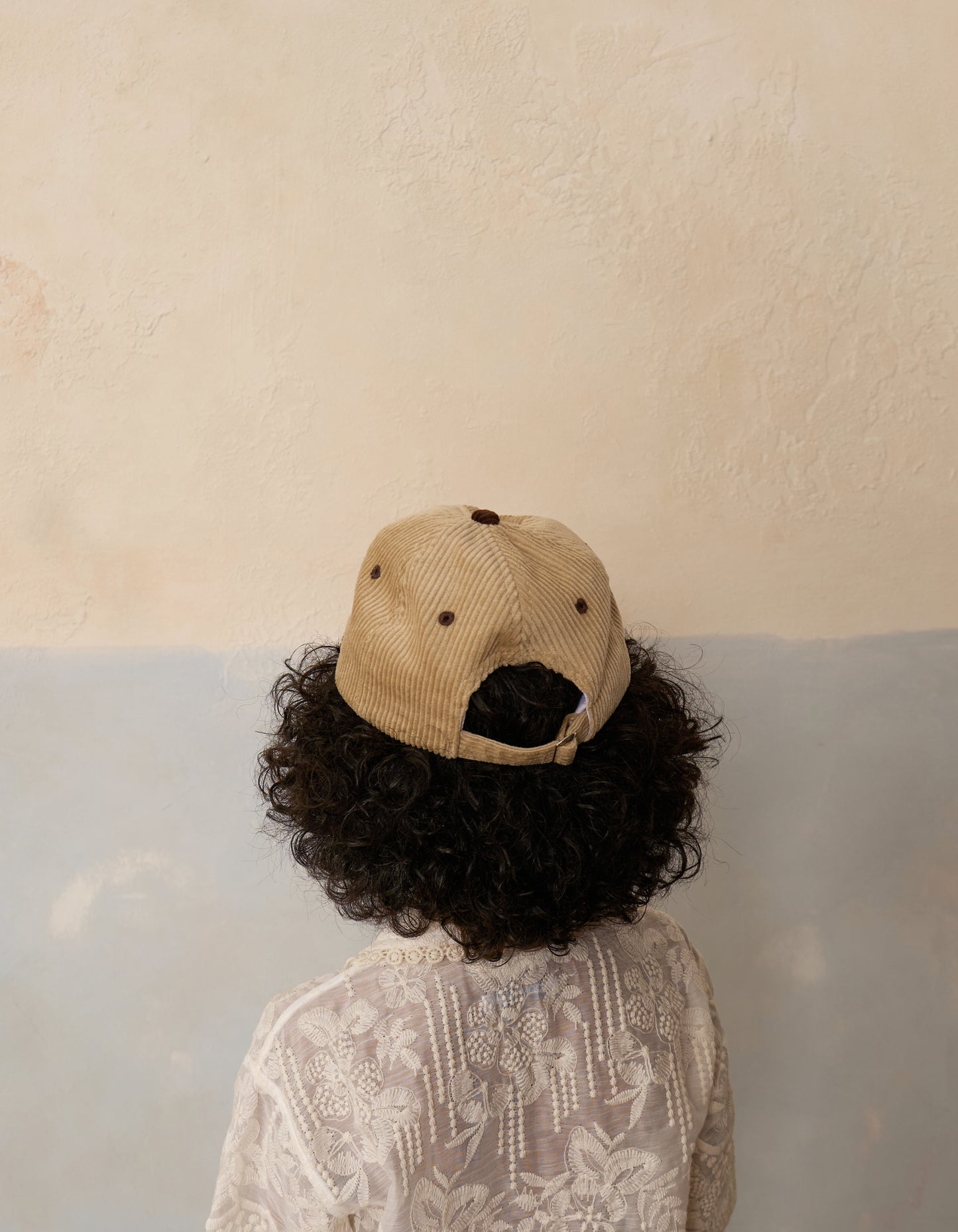 Kids Cotton Corduroy 2-tone Baseball Cap Back View on model