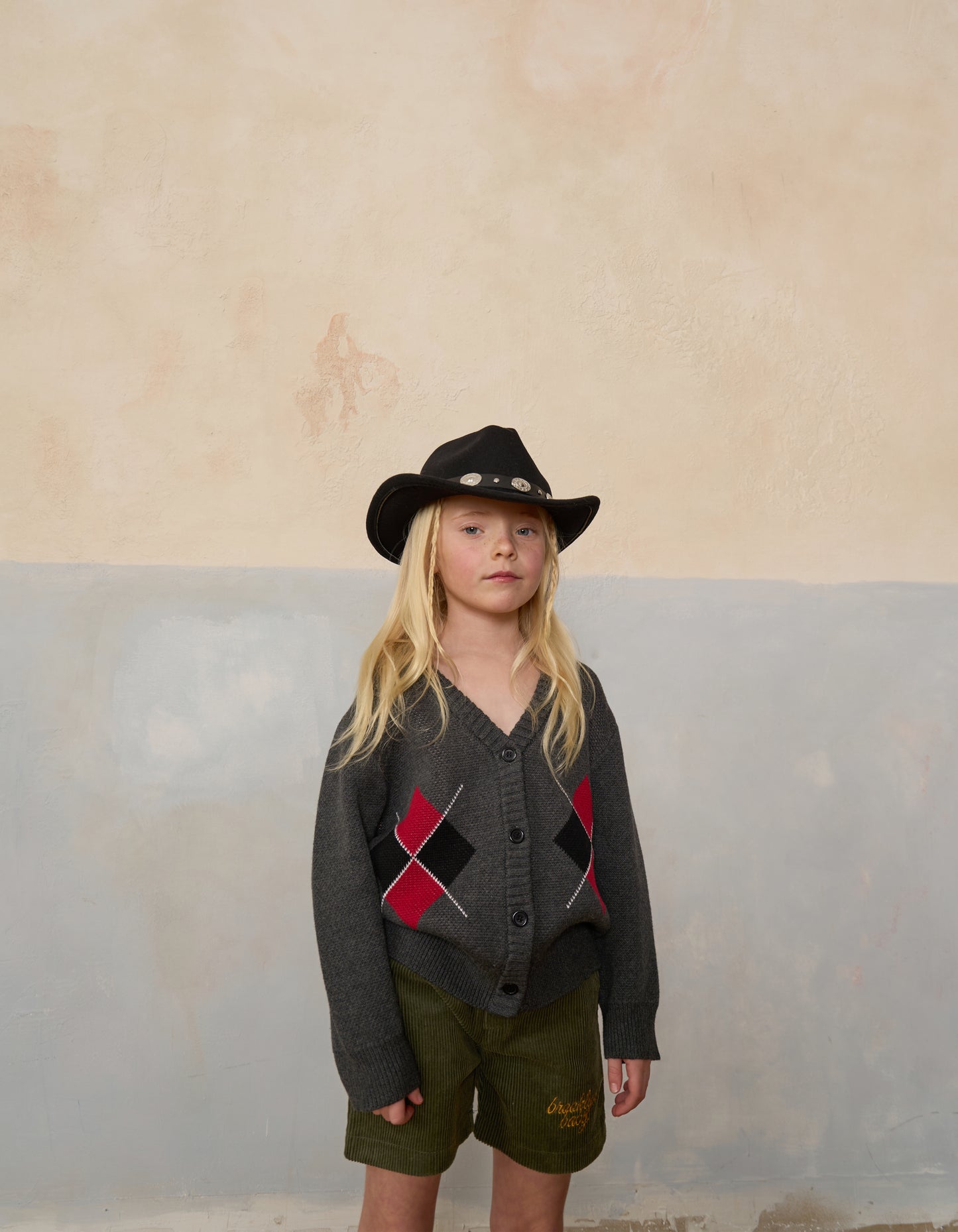 Organic Cotton Kids Argle Knit Cardigan on model