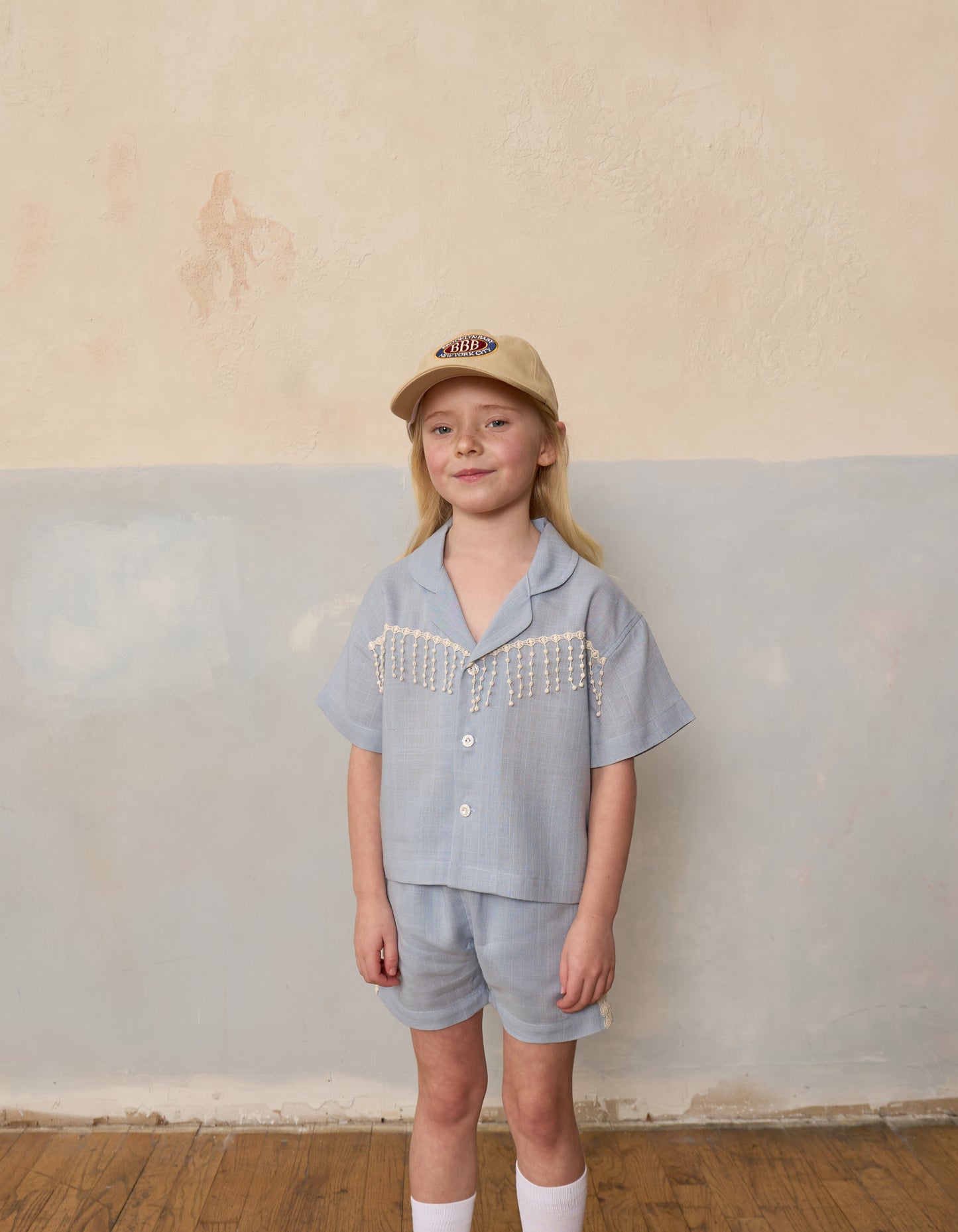 Handmade Baby Blue Fringe Linen Shirt