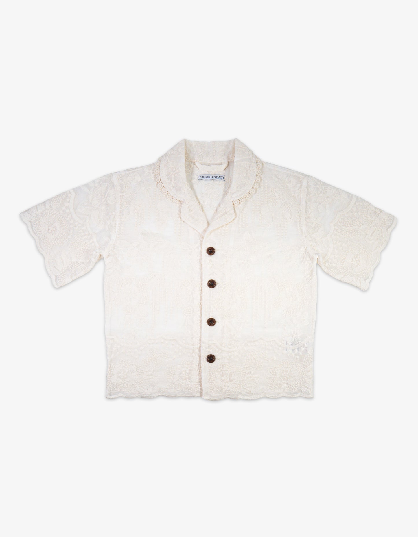 Handmade Kids Cotton Floral Lace Scallop Shirt Front View