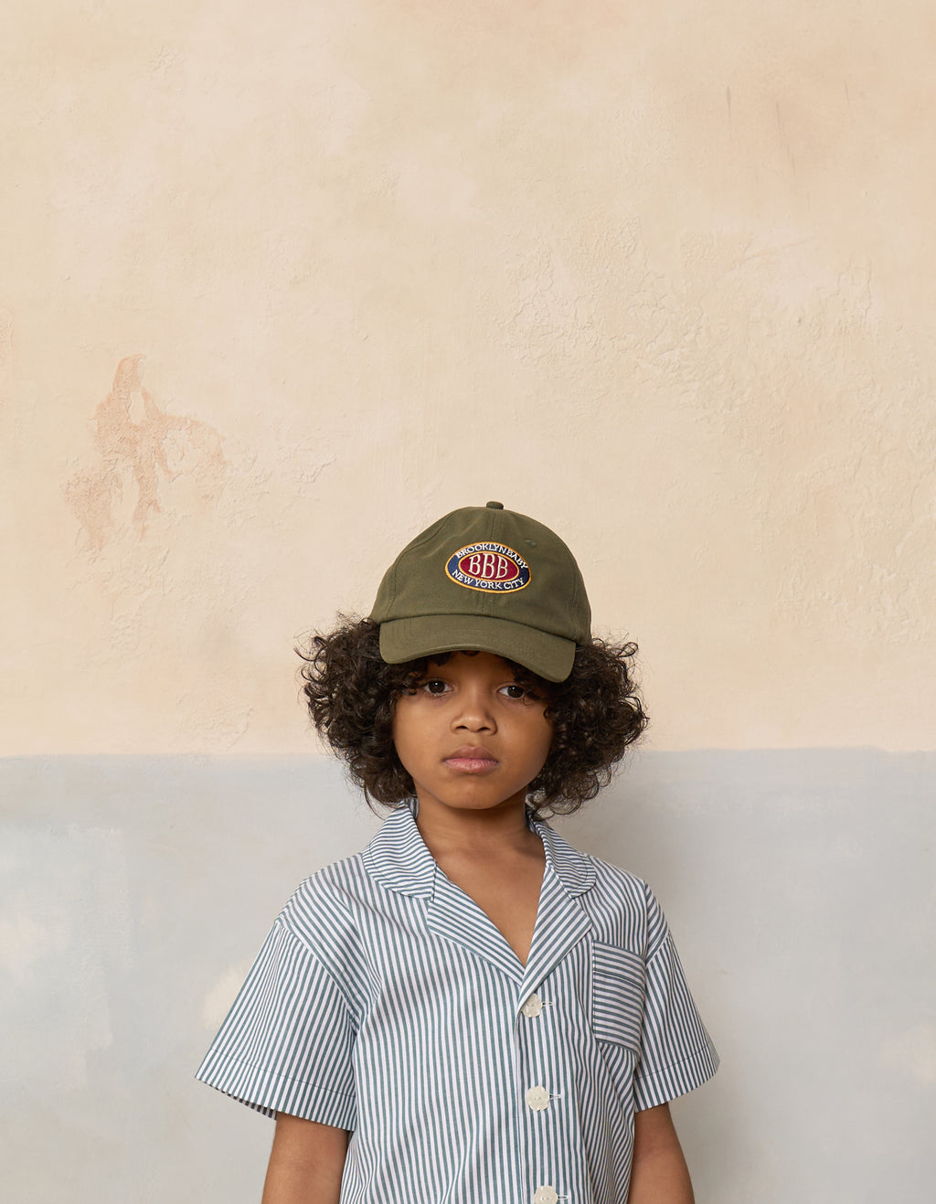 Kids Cotton Logo Baseball Cap Forest on model