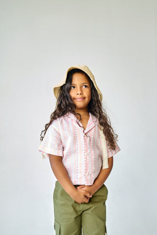 Handmade Baby Pink Floral Stripe Shirt