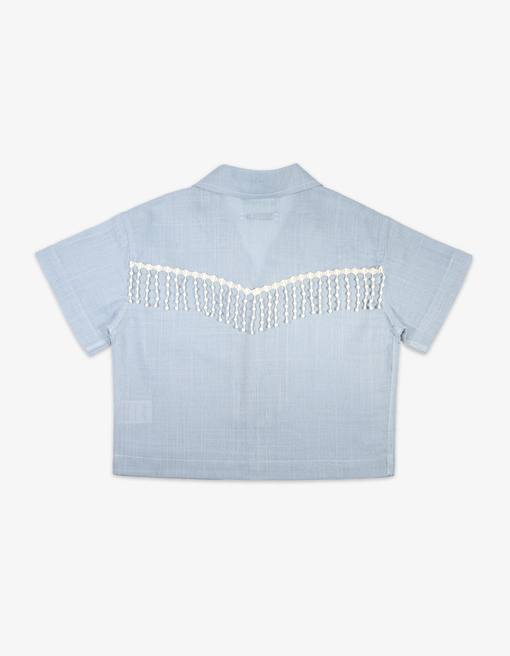 Handmade Baby Blue Fringe Linen Shirt