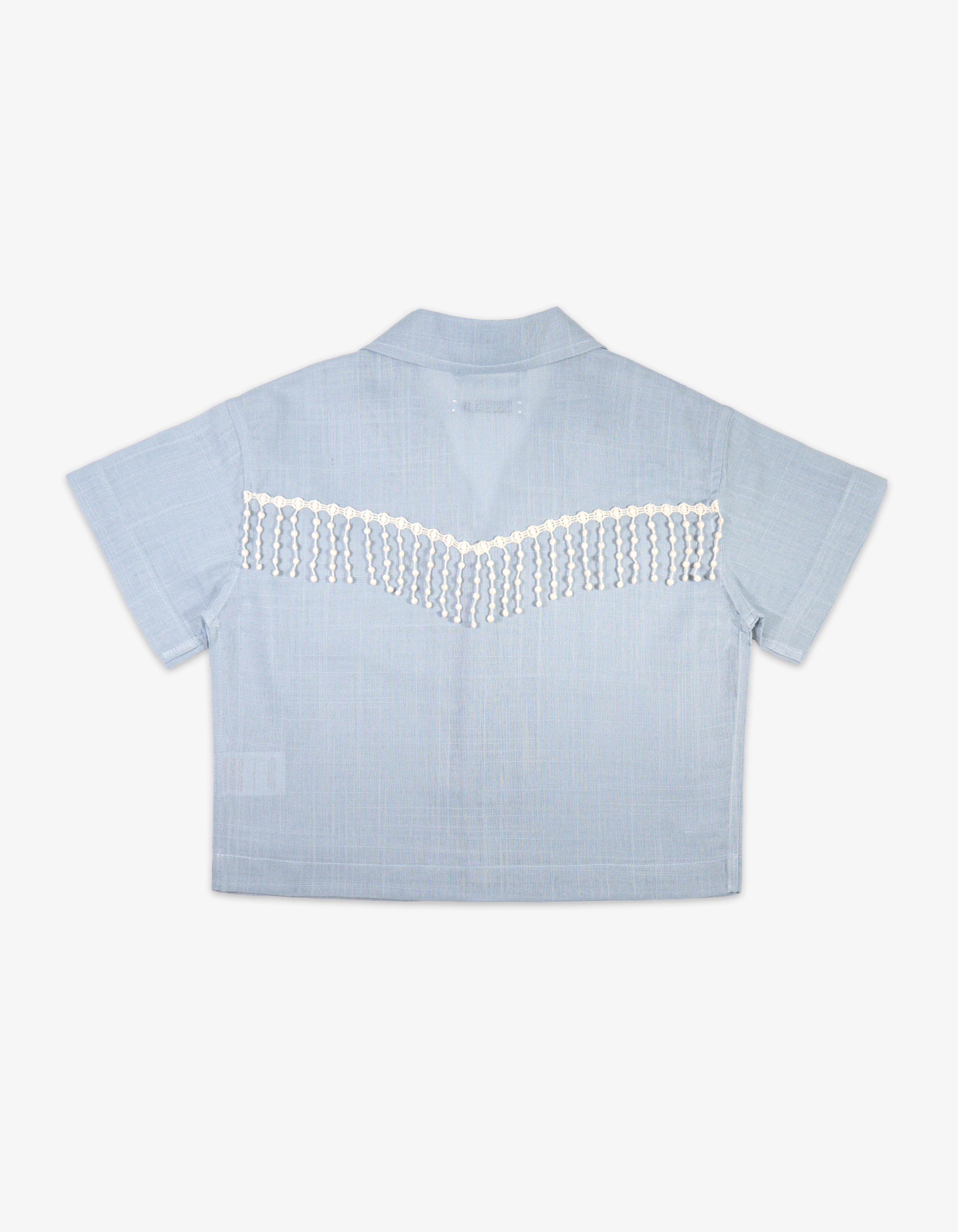 Handmade Baby Blue Fringe Linen Shirt