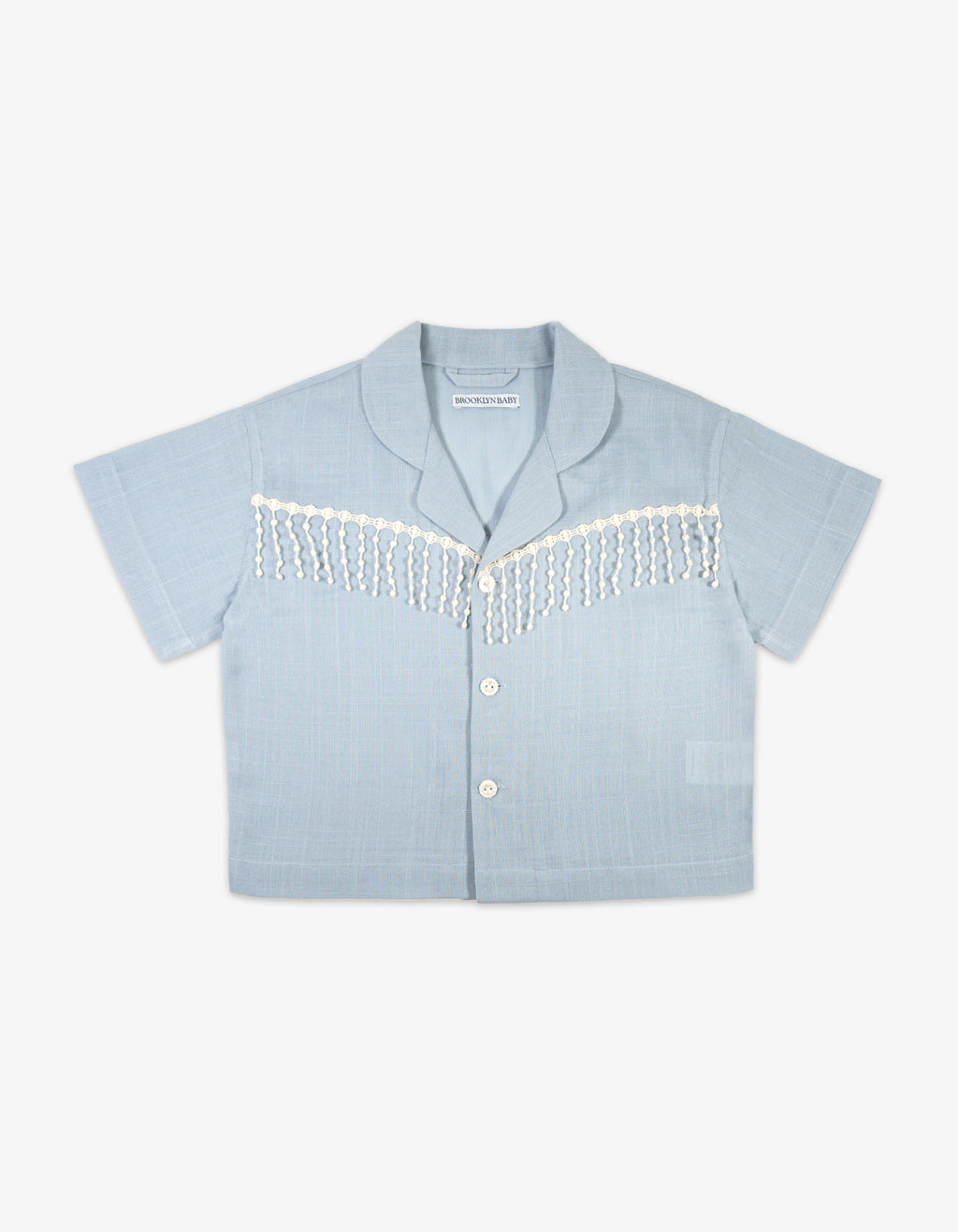 Handmade Baby Blue Fringe Linen Shirt