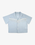 Handmade Baby Blue Fringe Linen Shirt