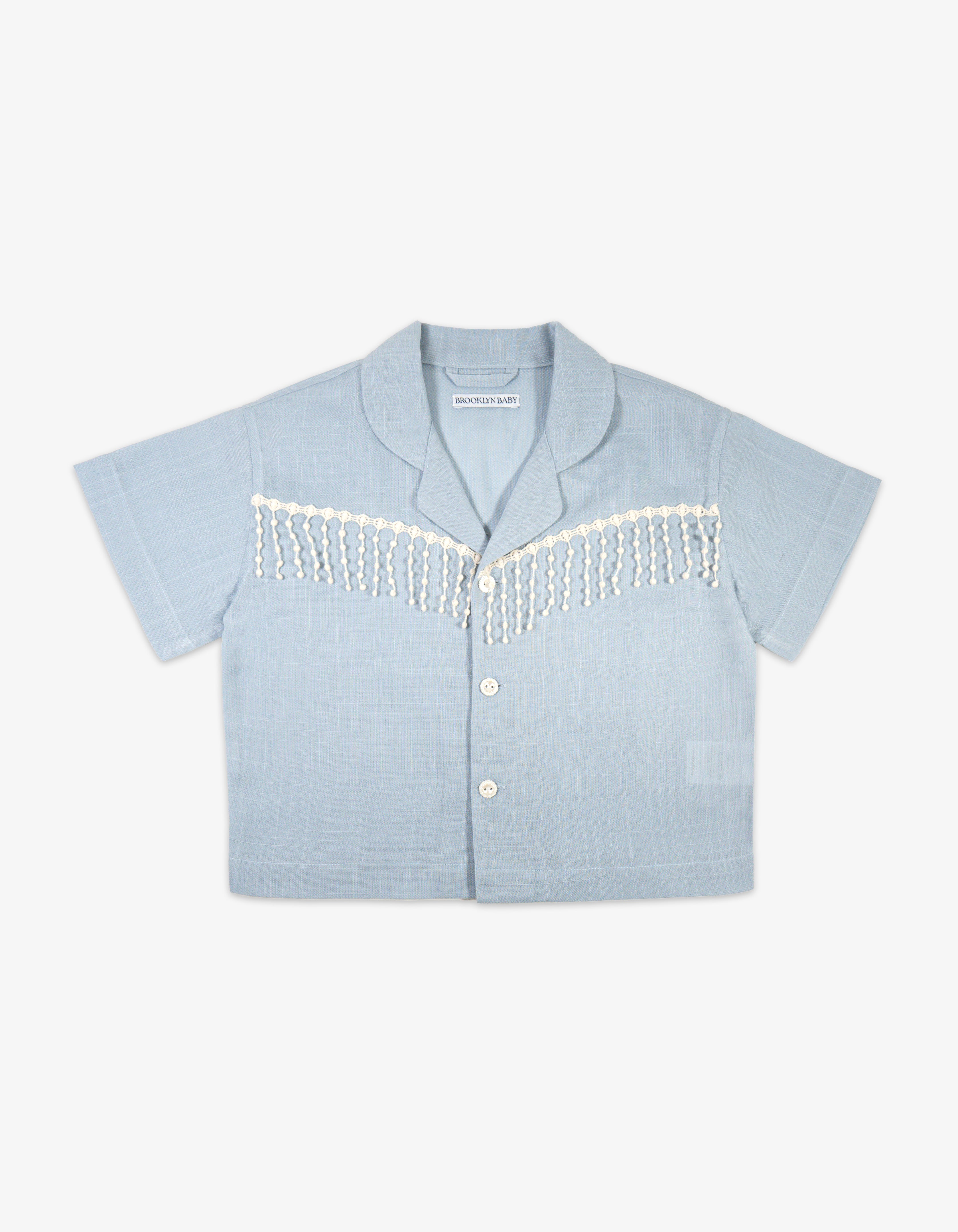 Handmade Baby Blue Fringe Linen Shirt