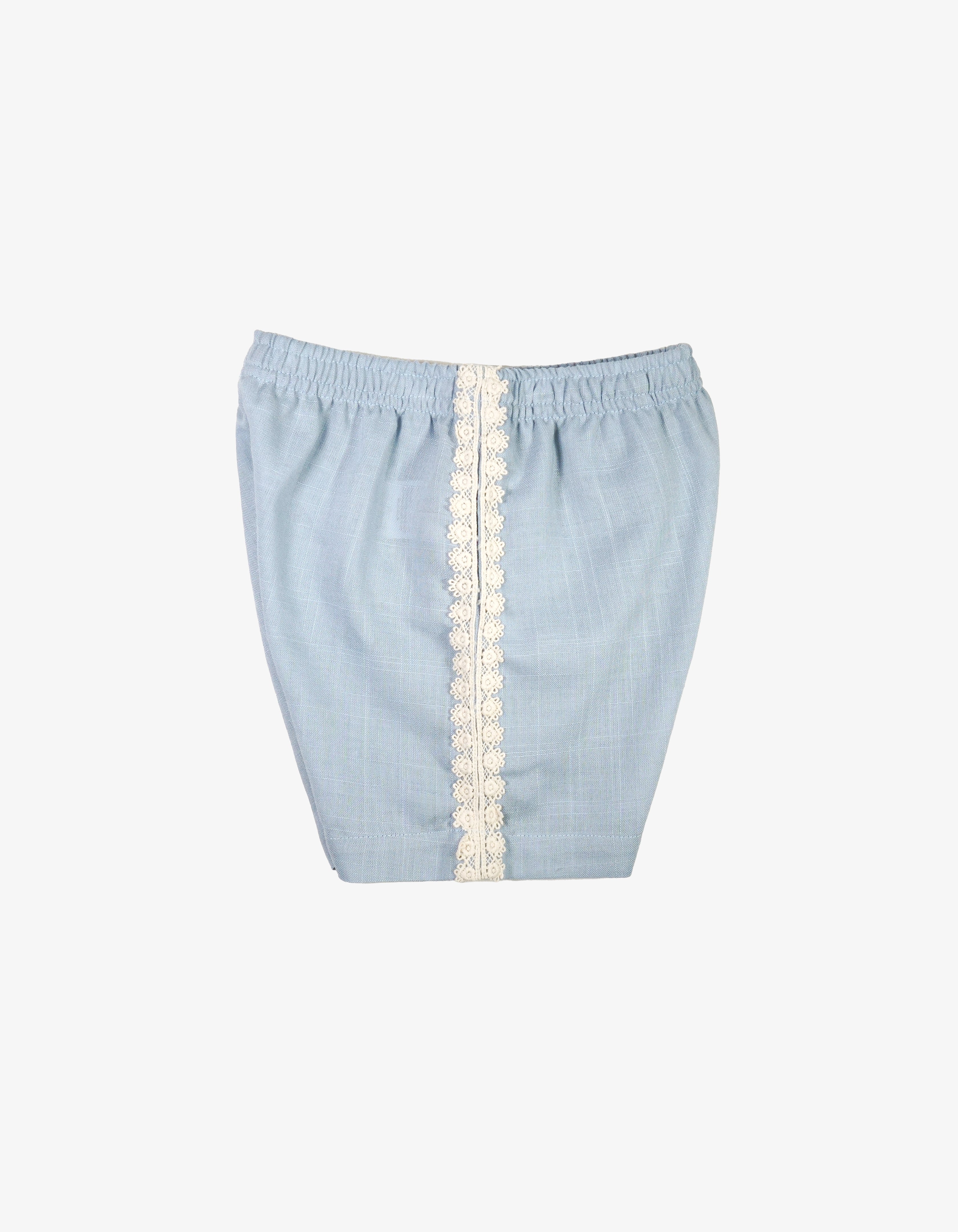 Handmade Kids Lace Trim Linen Shorts Side View