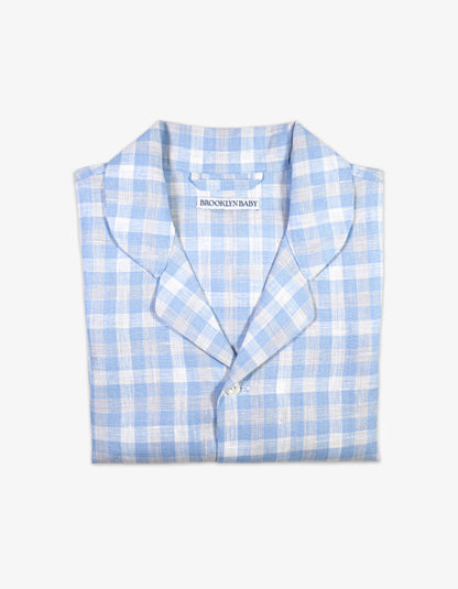 Handmade Blue Gingham Linen Shirt
