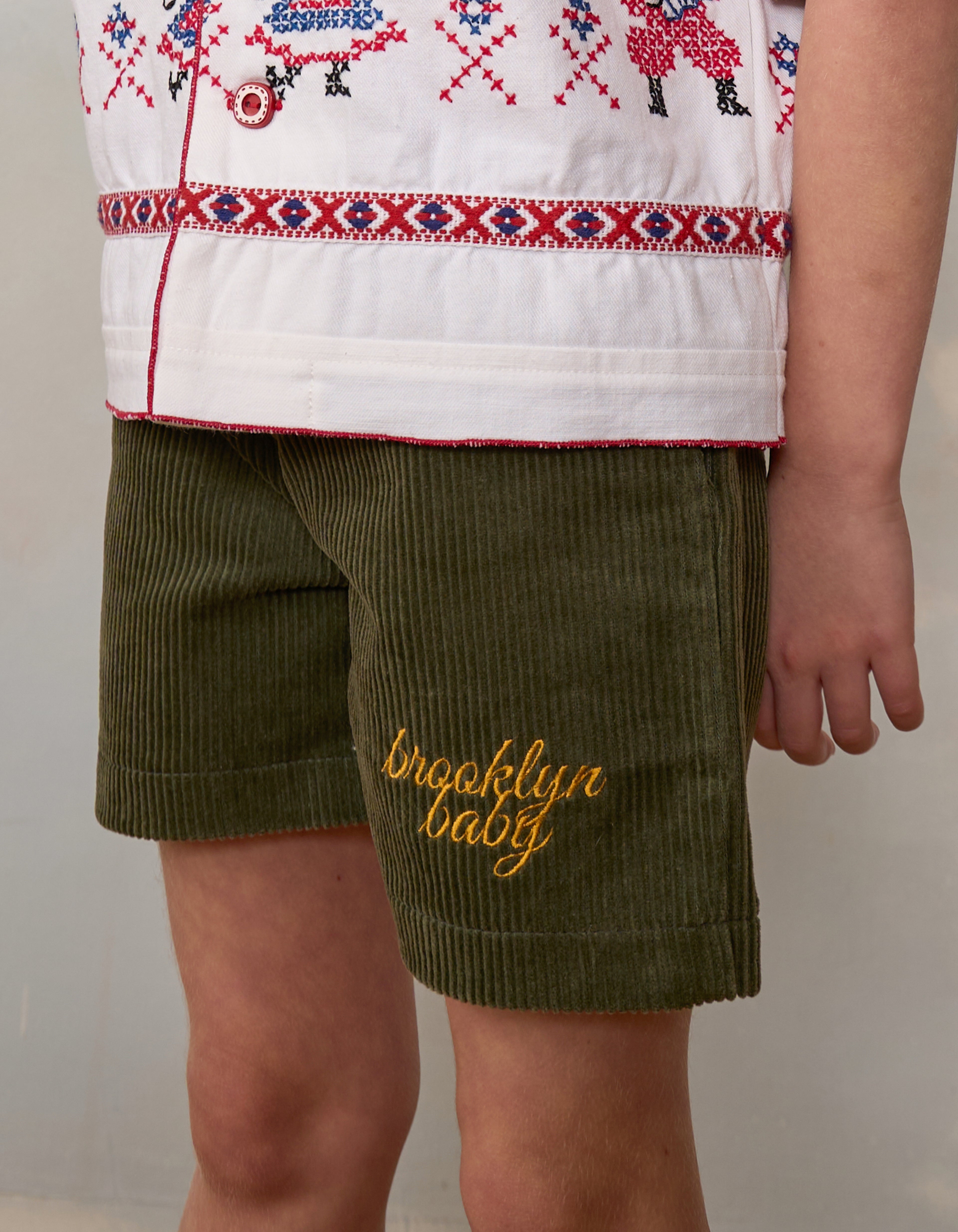 Corduroy Logo Shorts - Moss Green