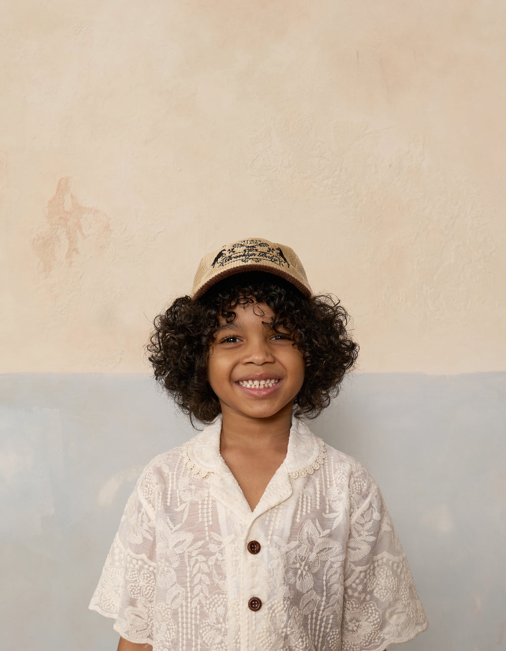 Kids Cotton Corduroy 2-tone Baseball Cap Front View on model