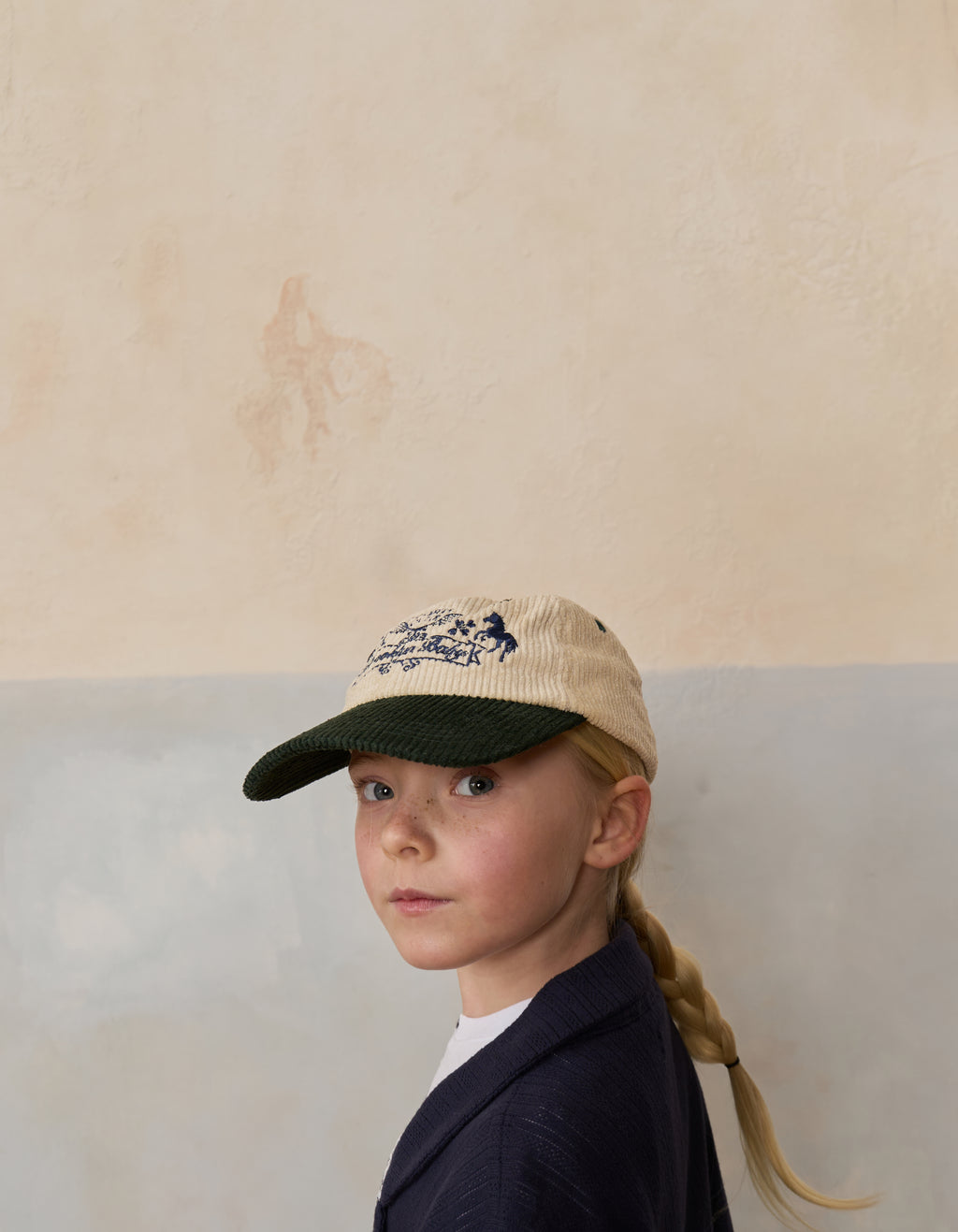 Kids Cotton Corduroy 2-tone Baseball Cap on model