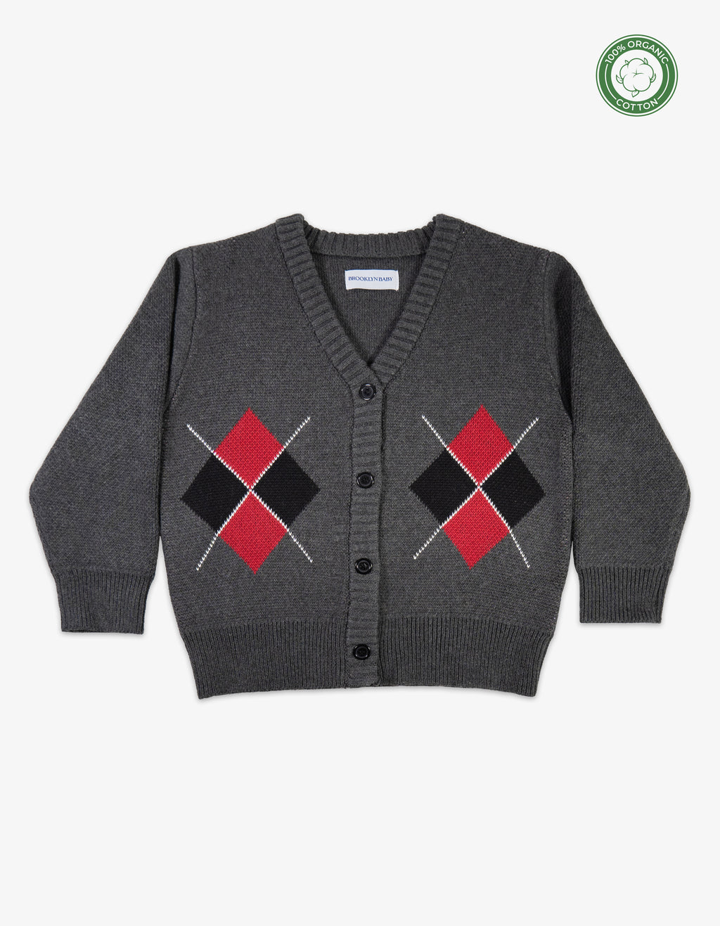 Organic Cotton Kids Argle Knit Cardigan Front View