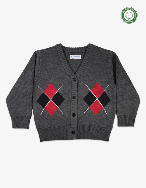 Organic Cotton Kids Argle Knit Cardigan Front View