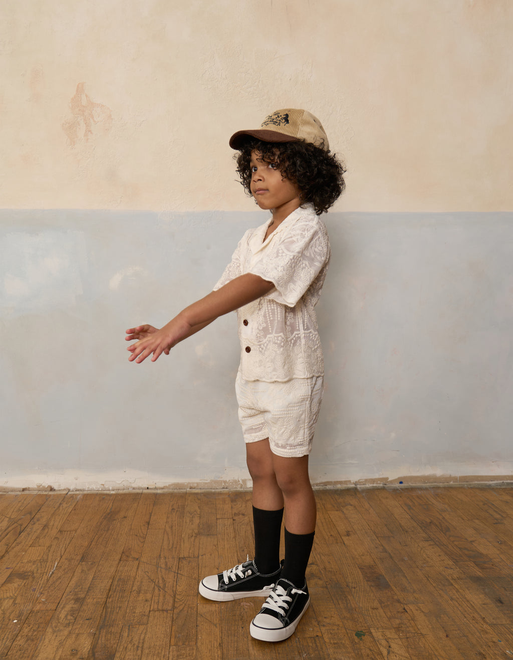 Handmade Kids Floral Lace Cotton Shorts on model