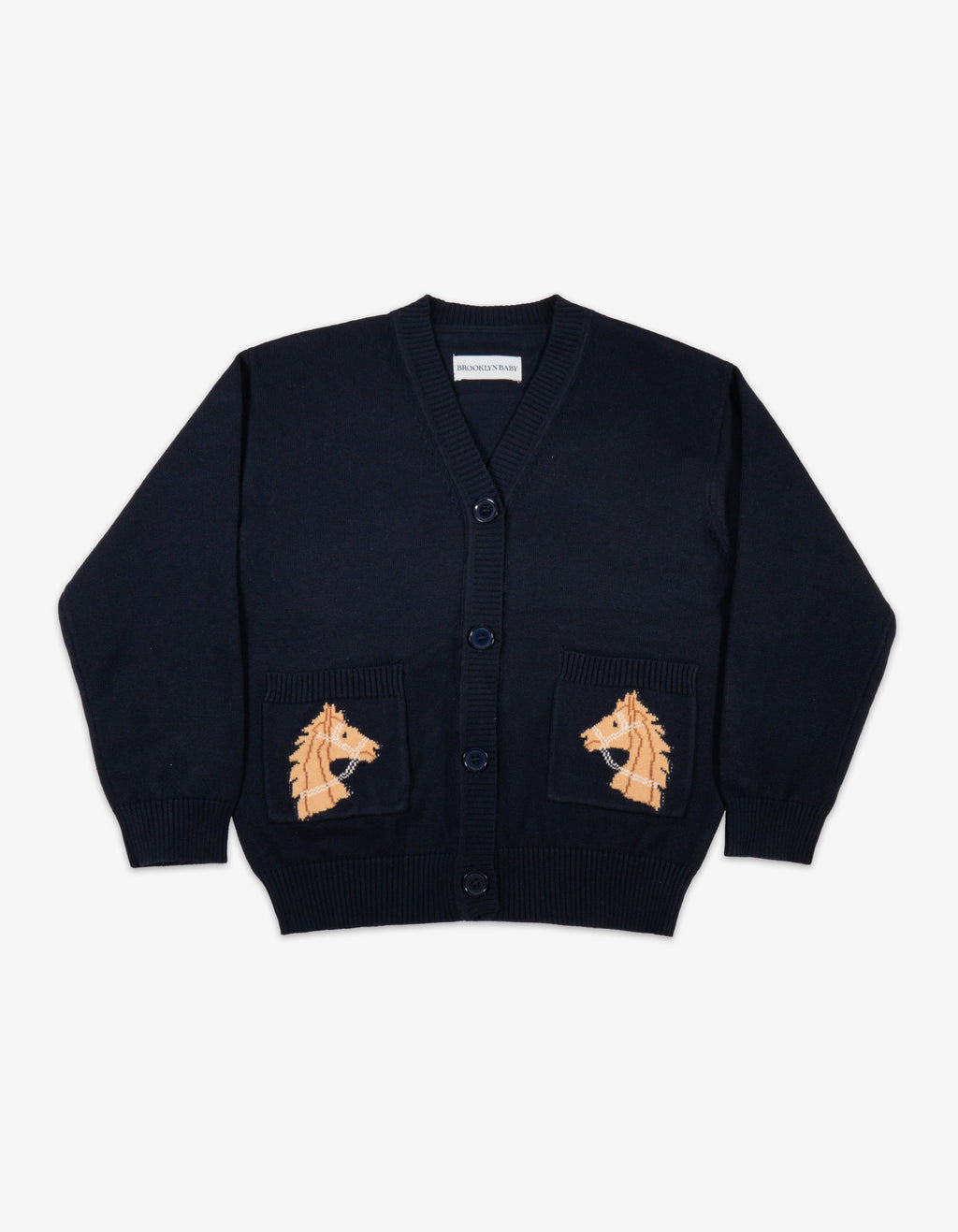 Kids Cotton Knit Horse Cardigan Front View