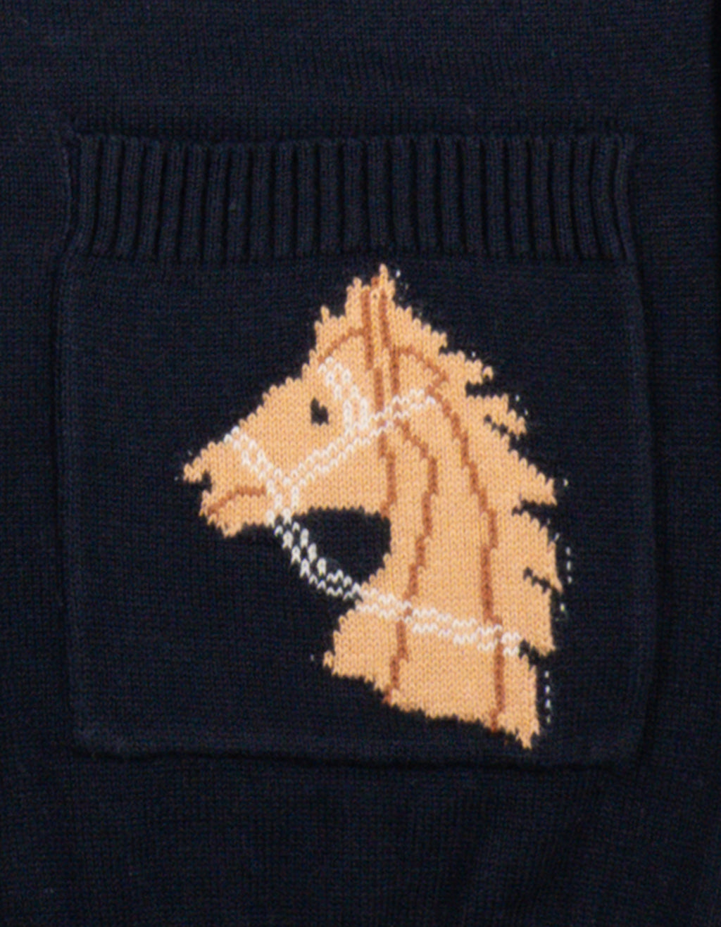 Kids Cotton Knit Horse Cardigan Detail View