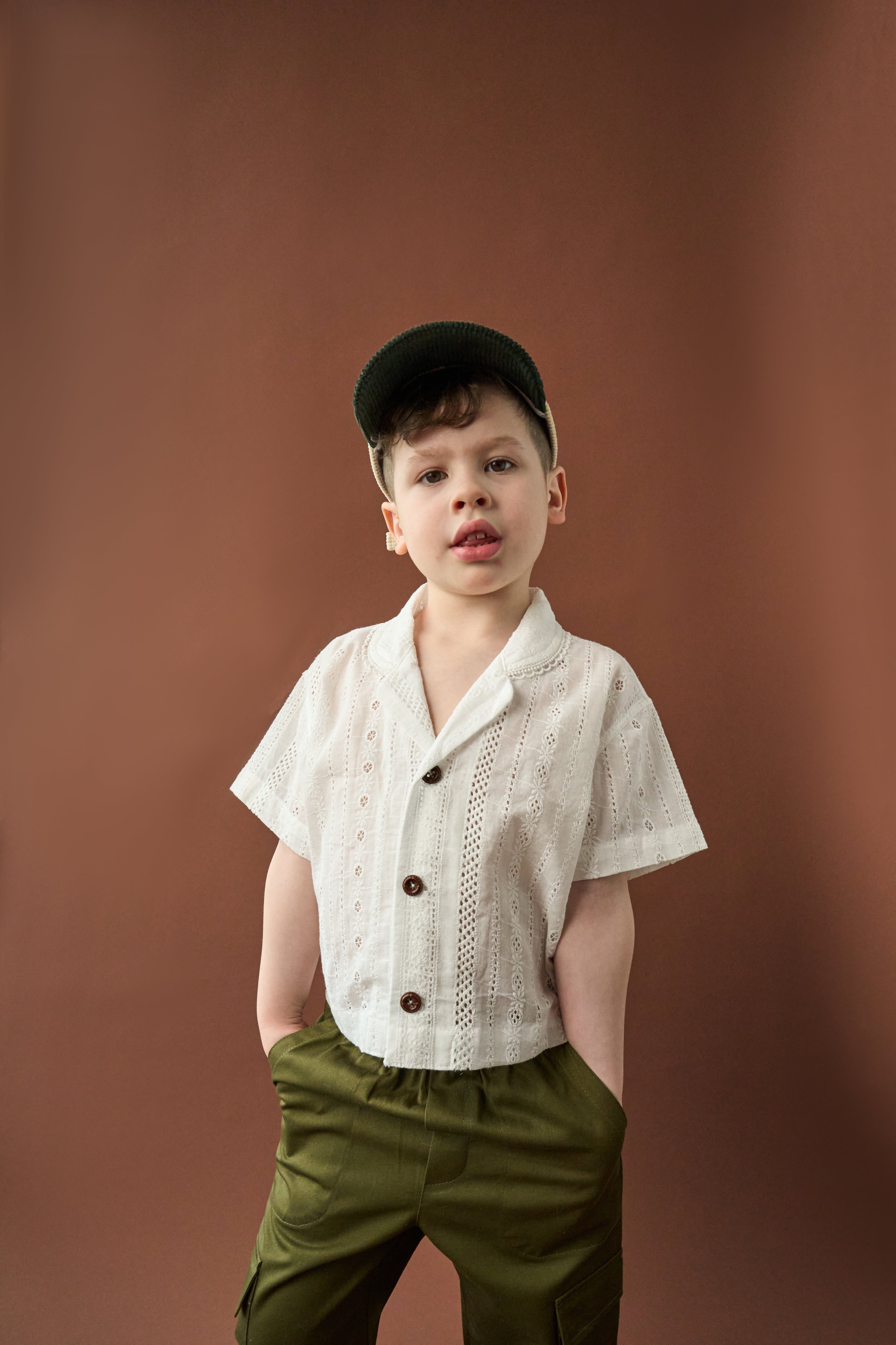 Handmade Eyelet Embroidery Stripe Shirt