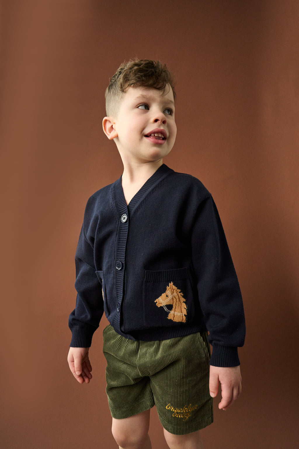 Horse Jacquard Knit Cardigan - Navy