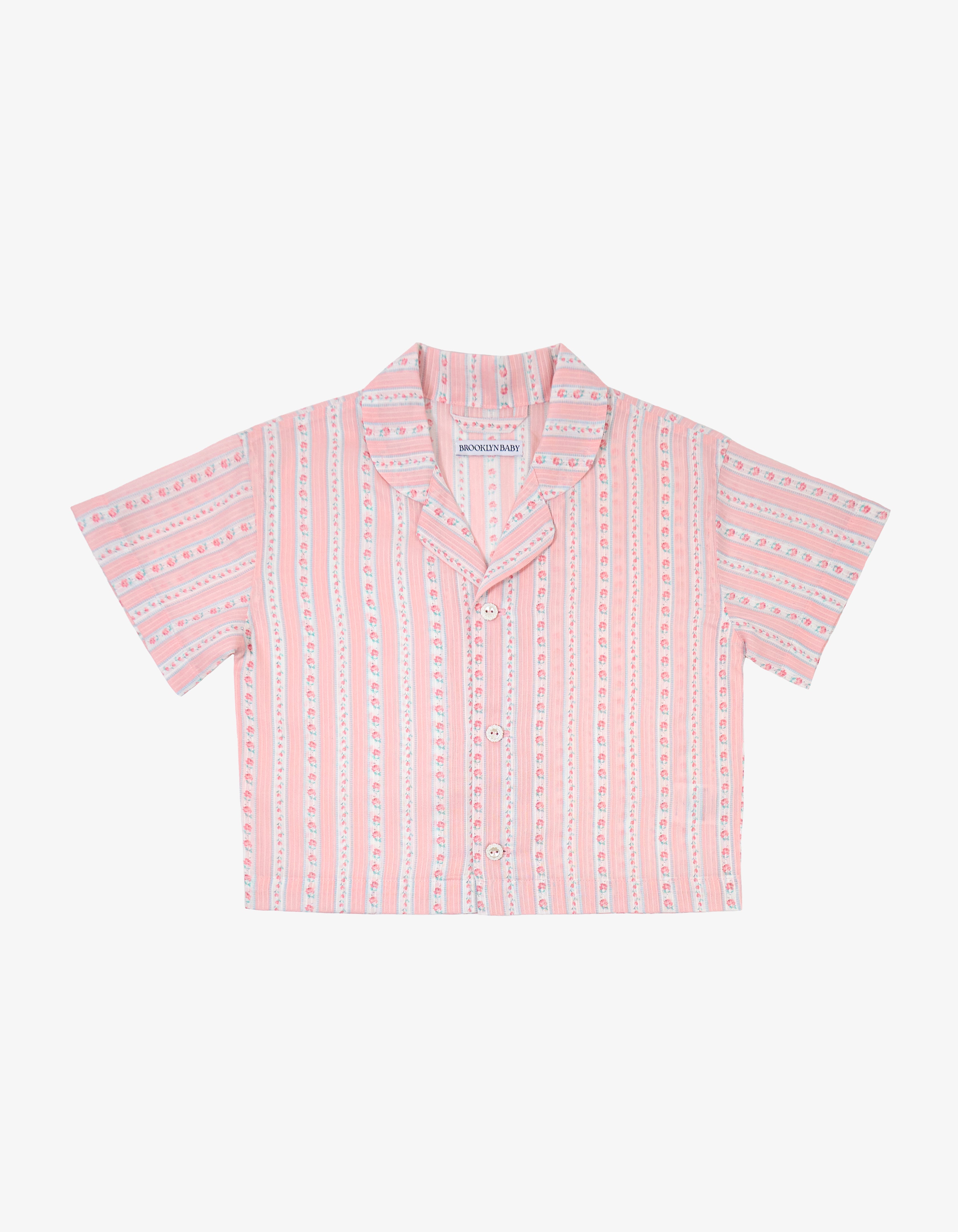 Handmade Baby Pink Floral Stripe Shirt
