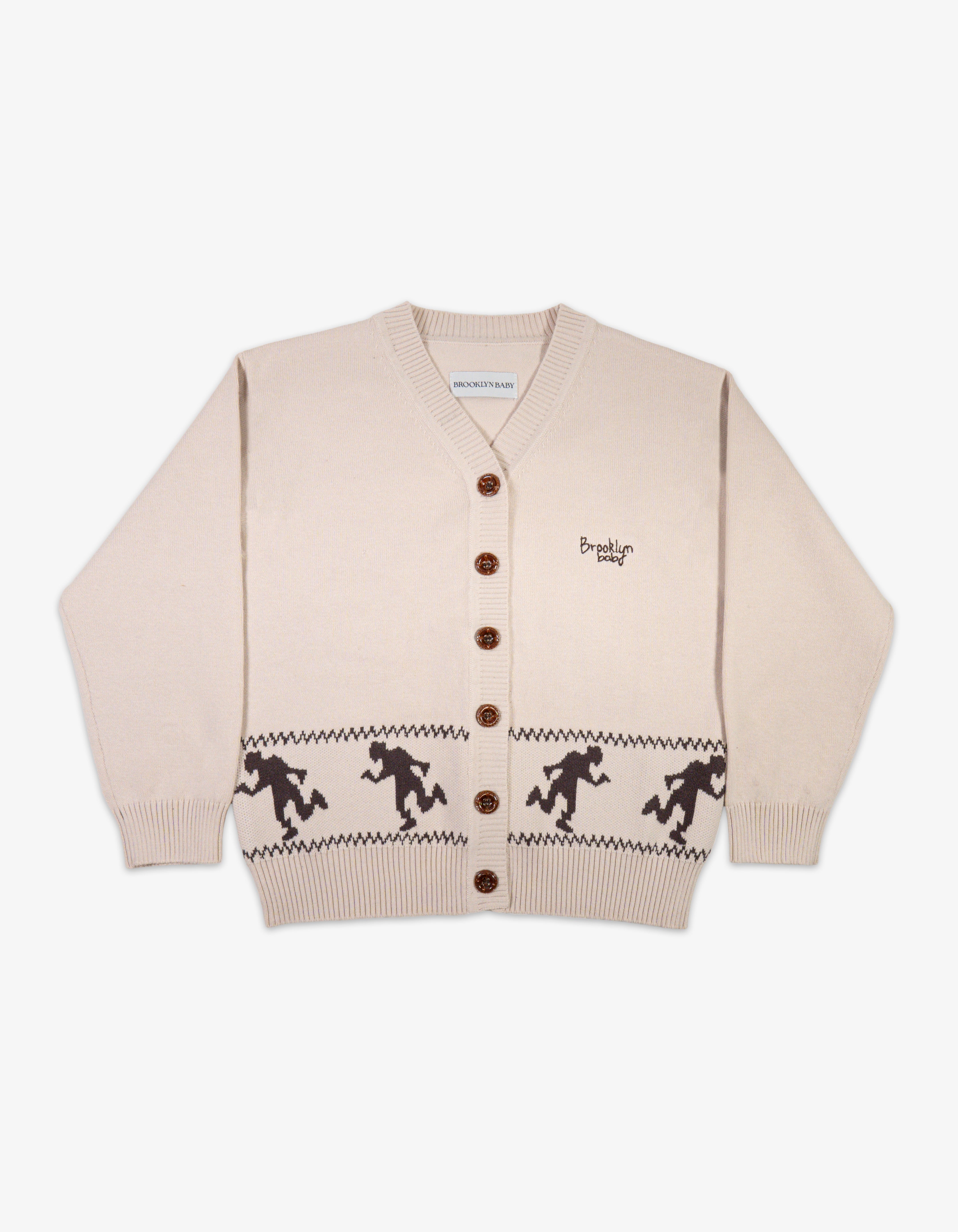 Kids Cotton Knit Runningman Cardigan Front View