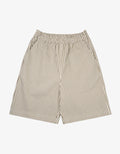 Kids khaki striped shorts front view.