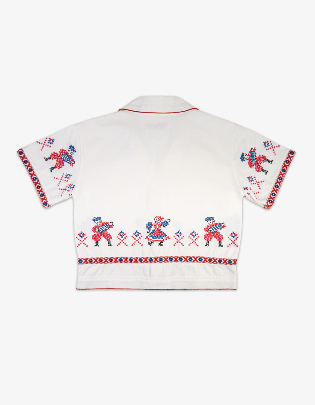 Handmade Kids Cotton Hungarian Vintage Tablecloth Shirt Back View