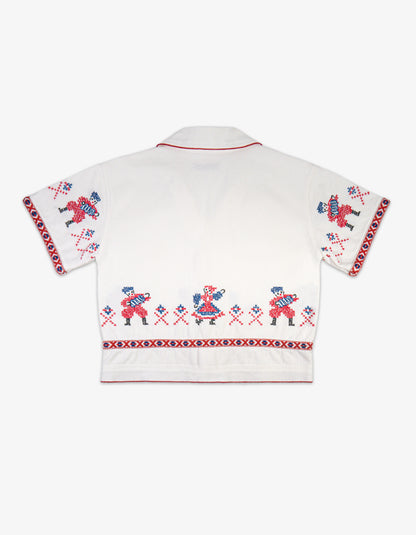 Handmade Kids Cotton Hungarian Vintage Tablecloth Shirt Back View