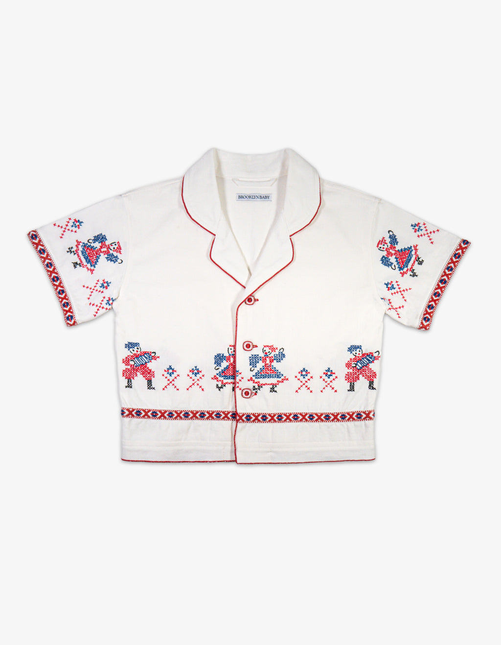 Handmade Kids Cotton Hungarian Vintage Tablecloth Shirt Front View