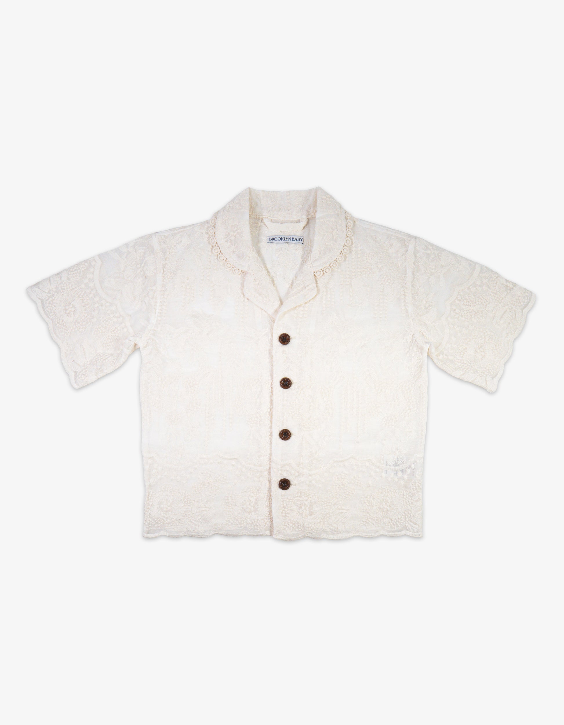 Handmade Kids Cotton Floral Lace Scallop Shirt Front View