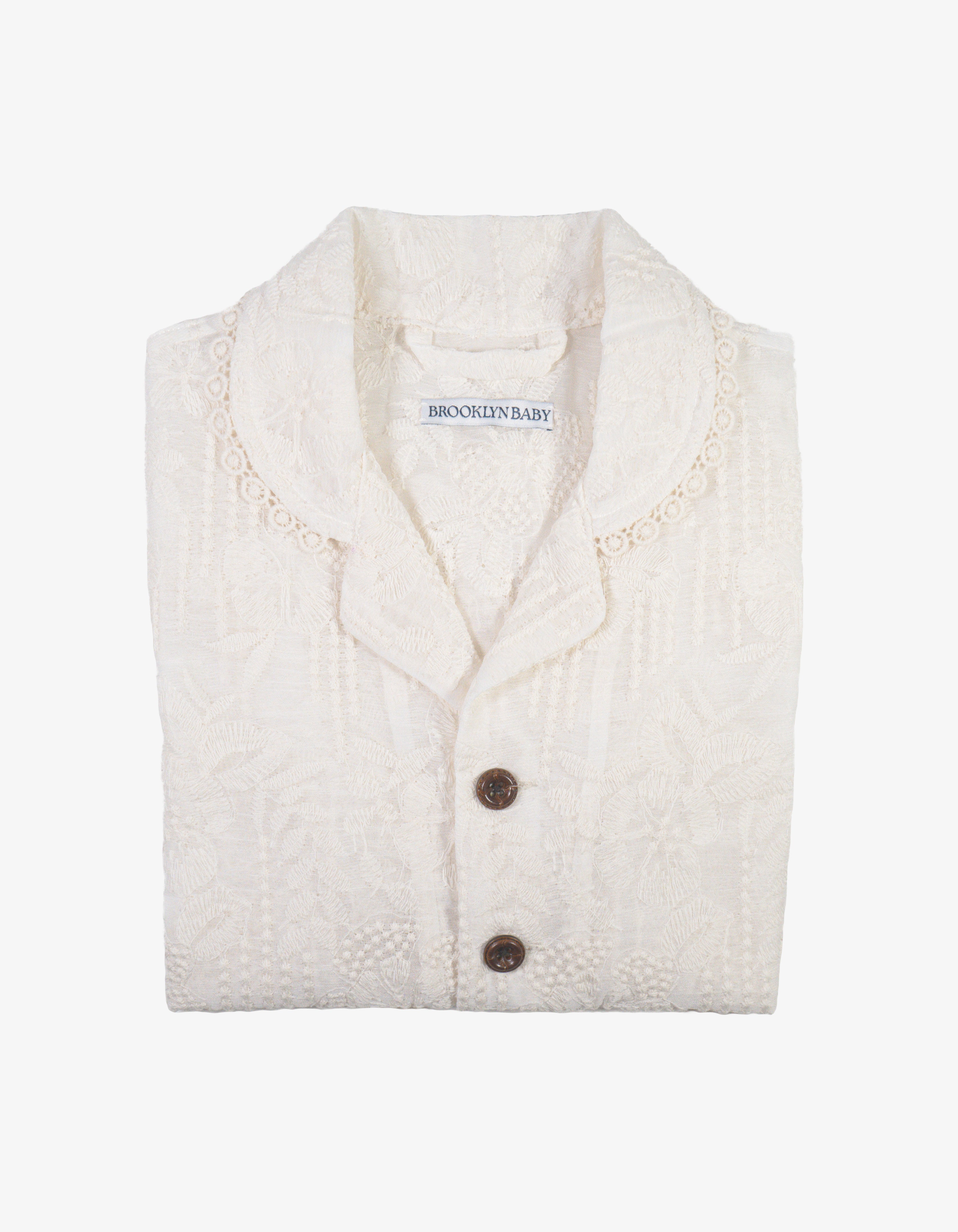 Handmade Kids Cotton Floral Lace Scallop Shirt Folded View