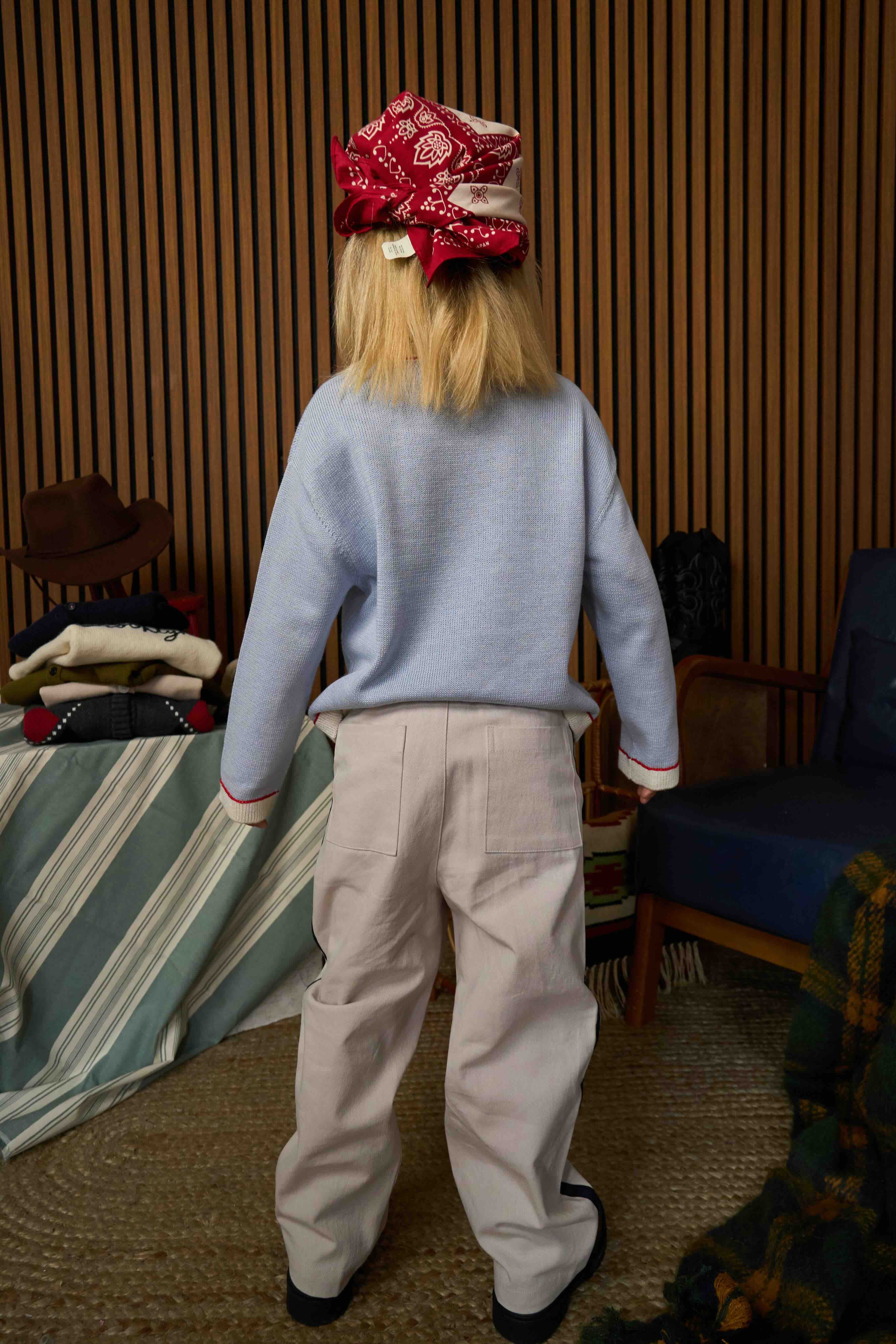 Side Trim Pants - Ecru/Navy